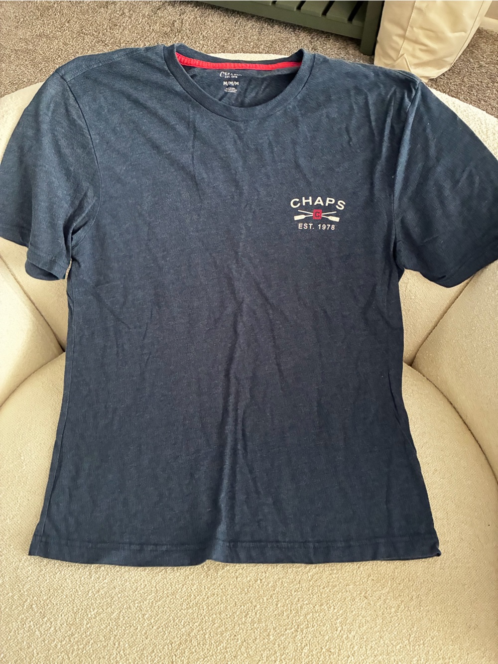 Chaps Navy Short Sleeve Logo Tee with Red Accent